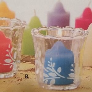 Vintage PartyLite Herbal Spring Etched Votive Holder Pair